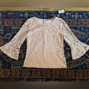 Adrianna Papell Warm Blush Lace Bell Sleeve Top
